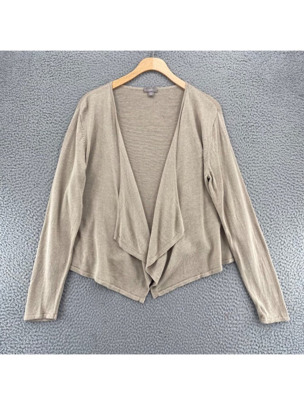 J Jill Sweater Womens Medium Beige Linen Cotton Blend Knit Long Sleeve Cardigan*